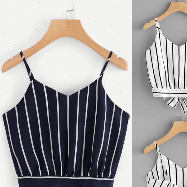 

women womens tanks striped self tie back crop v neck camis sleeveless tank summer girls spaghetti strap, White