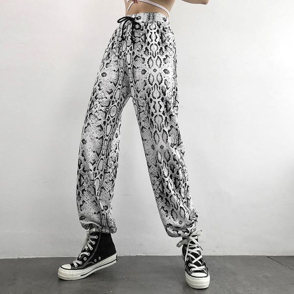 

women's pants & capris snake skin print stree wear women casual elastic high waist pocket trousers streetwear womens joggers sweatpants, Black;white