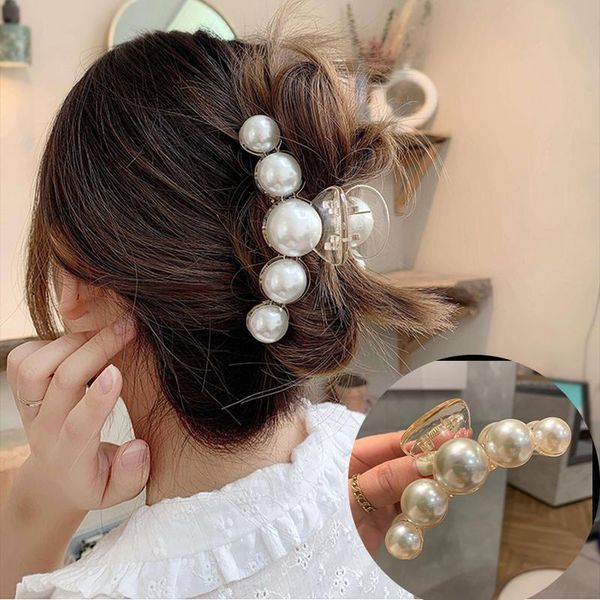 

hair clips & barrettes big pearl claw for women ladies makeup accessories korean cross crab clip fashion girl headwear, Golden;silver