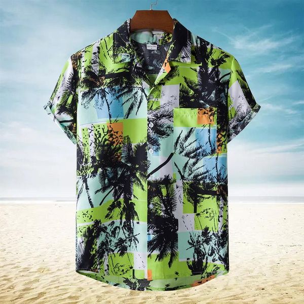 

men's t-shirts 2021 fashion hawaiian shirt cardigan short sleeve turn down collar men sneakers graphic casual beachshirts, White;black