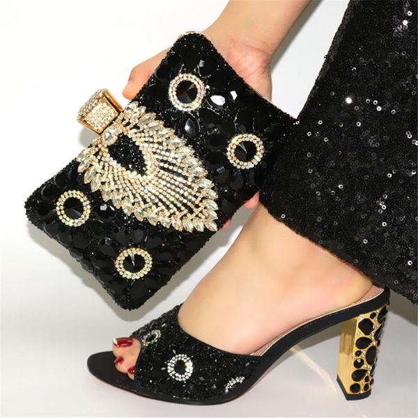 

dress shoes black women and purse bag set to match african ladies crystal sandals handbag pumps slippers cr1050 9cm