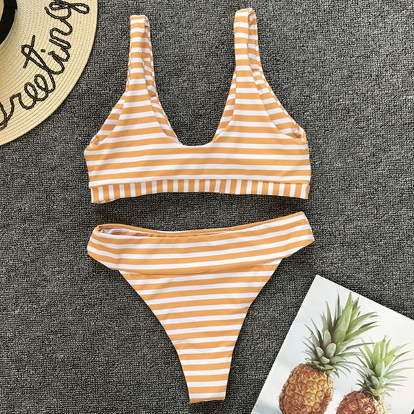

women bikinis 2021 striped bikini swimwear knotted scoop ne female swimsuit biquini brazilian beach bathing suit 3431by a