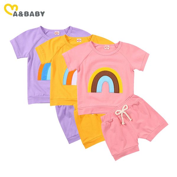 1-5Y Summer Rainbow Toddler Kid Bambino Vestiti per ragazza Set T-shirt manica corta Pantaloncini Abiti casual Costumi tuta 210515