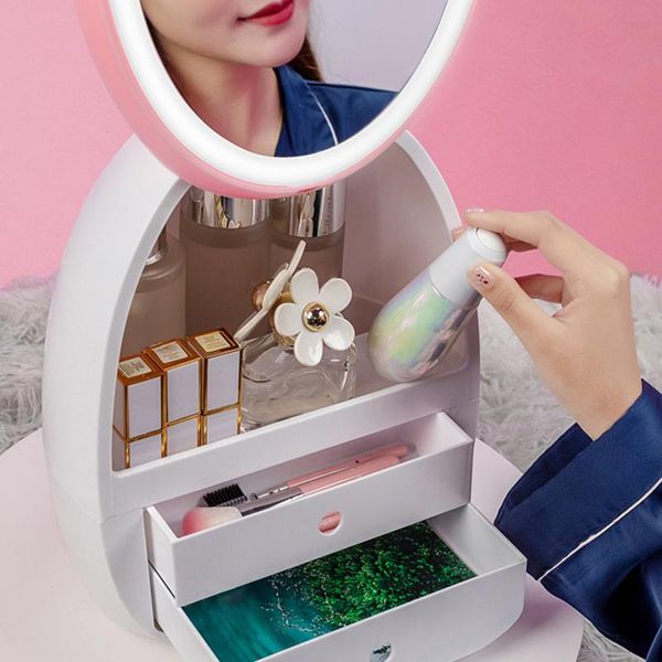 

cosmetics storage box waterproof with led mirrow bathroom large makeup organizer organizers tools skin care jewelry draw boxes & bins