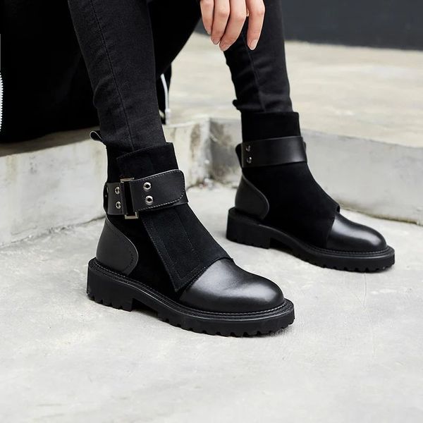 

dress shoes men of plutonium leather handcrafted buckle belts boots classic casual male fashion winter combat kr233 q1cc, Black