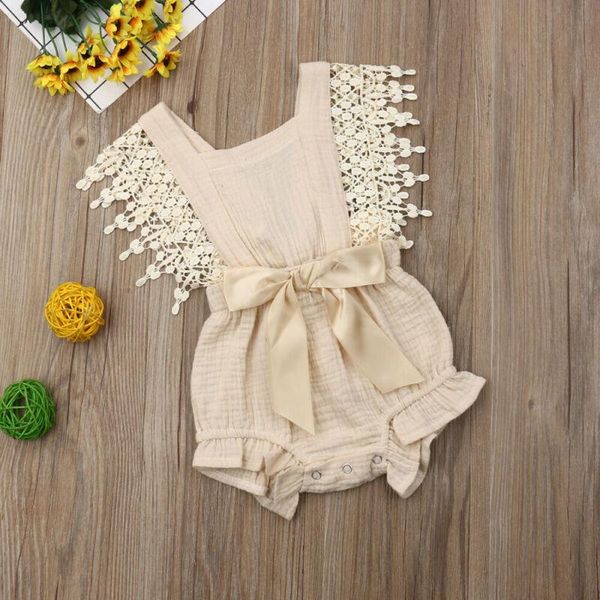 

rompers 2021 0-24m born toddler girl clothes summer ruffle bodysuit short sleeve lace linen cotton jumpsuit bow clothing, Blue
