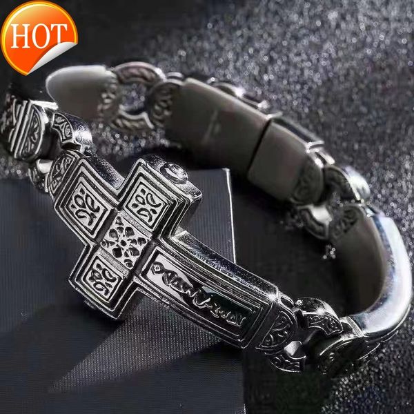 

yanyu tide brand ch cross bracelet men's and women's classic star punk style, Black