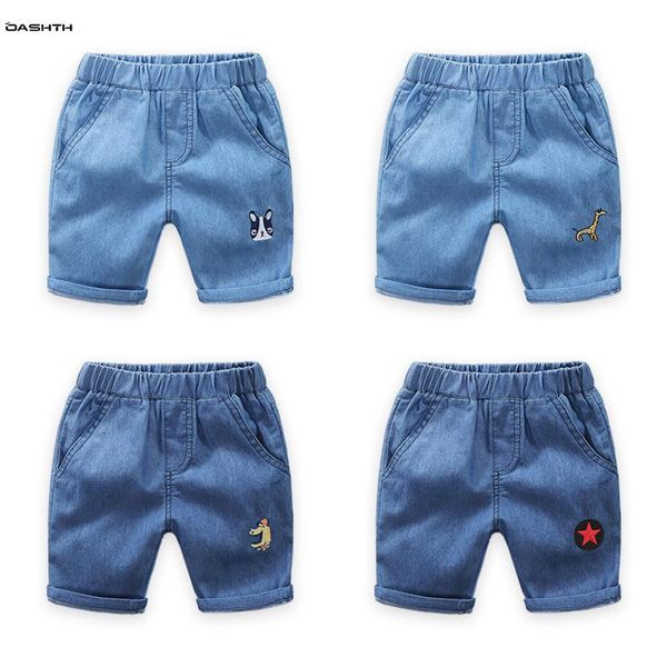 

children's clothing boys denim shorts summer thin five-point pants embroidery pattern jeans, Blue