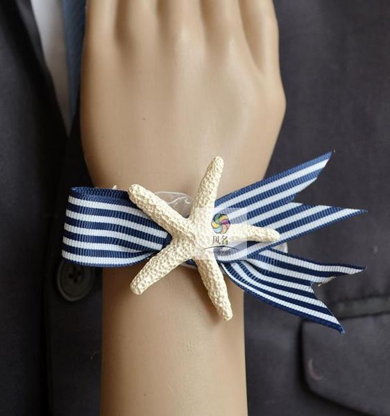 

5pcs/set handmade wedding party prom bridal mom bridesmaid hand wrist flower women corsage starfish fabric simple style flower