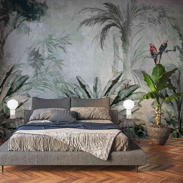 Dipinto a mano pianta tropicale foglie foglia di banana murale murale pastorale camera da letto soggiorno divano TV sfondo carta da parati fotografica personalizzata