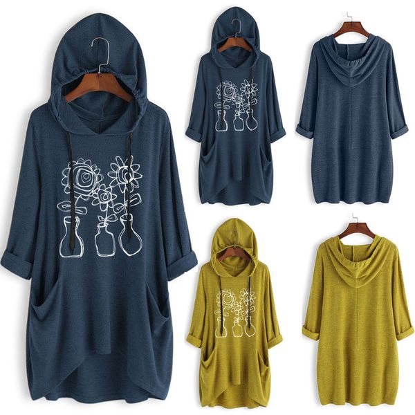 

plus size dresses special autumn long sleeve printed hooded irregular large sweater