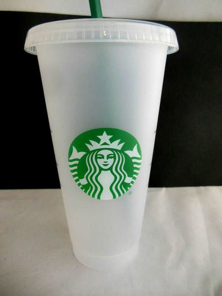 

starbucks reusable frosted thickened plastic cold cup with cover and straw 24 ounces