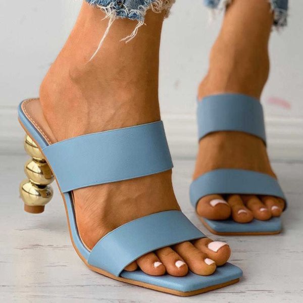 

women sandals square toe shaped gourd heel solid color ladies slippers 2021 new summer fashion casual female high heels y0714, Black