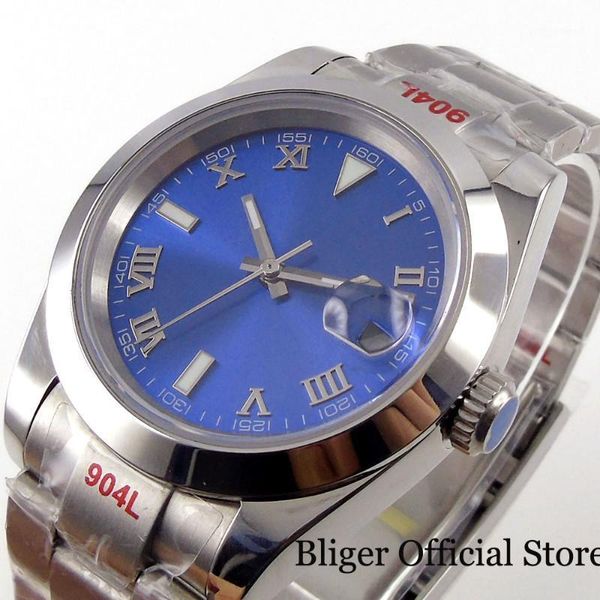 

wristwatches 36mm blue nologo roman numbers automatic men watch oyster brushed strap 21 jewels miyota 8215 flat sapphire glass, Slivery;brown