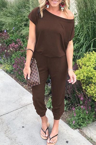 

women's jumpsuits & rompers solid casual off shoulder short sleeve women summer fashion slim elegant long high quality, Black;white