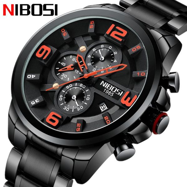

wristwatches nibosi big dial mens watches sport running chronograph quartz wristwatch waterproof luxury brand watch men relogio masculin, Slivery;brown