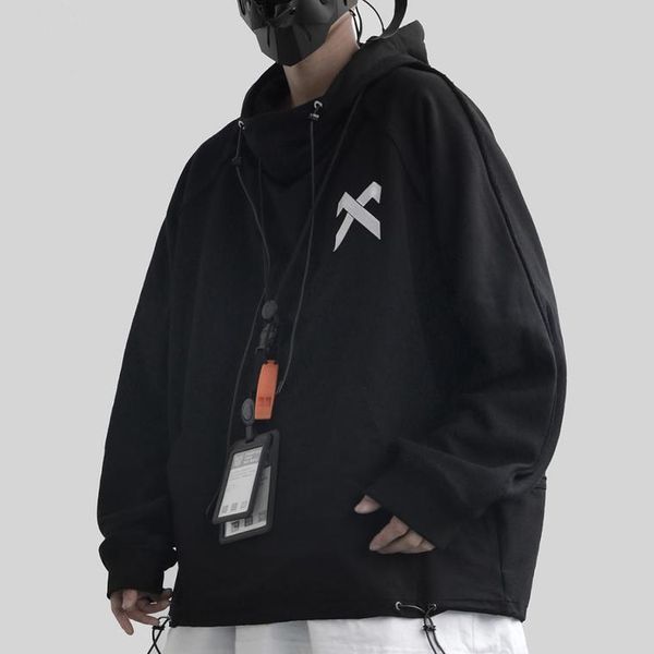 

hoodie men embroidery print hip hop streetwear sweatshirt man cotton pullover kg-6, Black