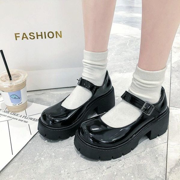 

dress shoes upgrade women's lolita japanese retro girl's high heels pure color platform college fresh campus, Black