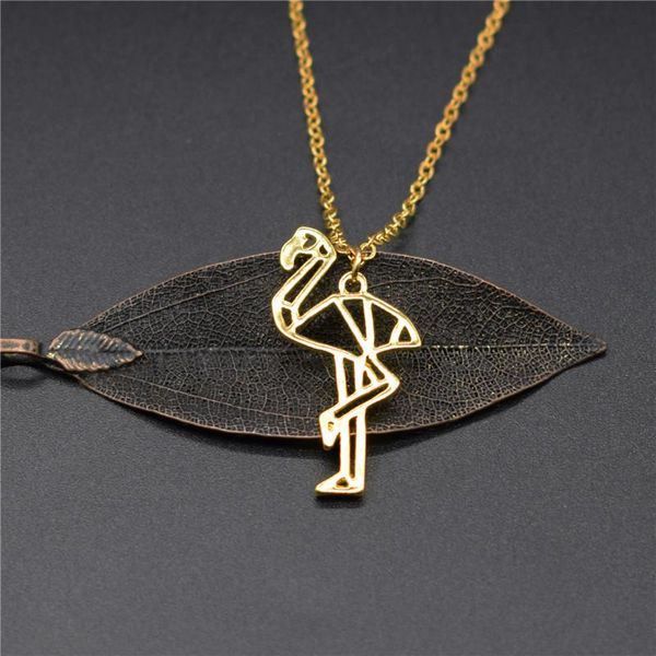 

pendant necklaces drop origami flamingo geometric bird jewellery, Silver