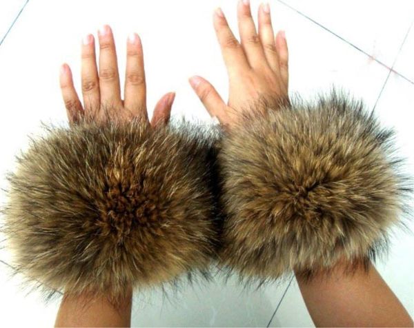 

fingerless gloves 2021 raccoon fur fashion wool cuffs cuff wrist decorative hair cap strip, Blue;gray