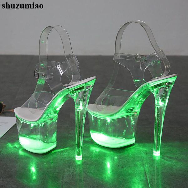 

sandals light up glowing shoes woman luminous clear women platform high heel transparent stripper wedding, Black