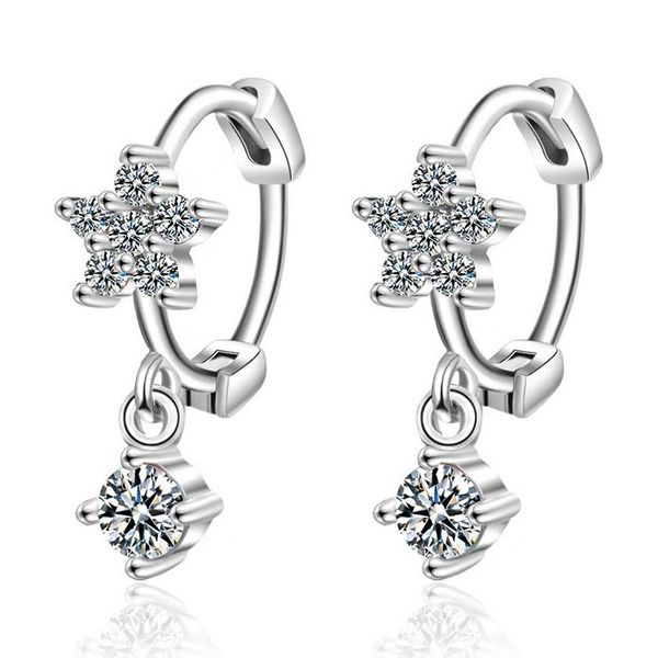 

korean style flower zirconia small hoop earrings 5a crystal pendant loop huggie fashion party jewelry gifts for women, Golden;silver