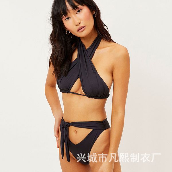 

2021 new women split swimsuit cross strap bikini 888#, White;black