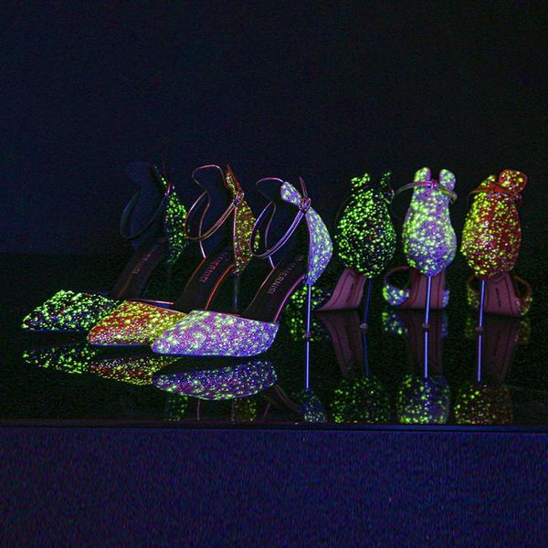 

european style women's noctilucent shoes fashion glitter wedding & party high heels female pumps bling sandals 35--44 dress, Black