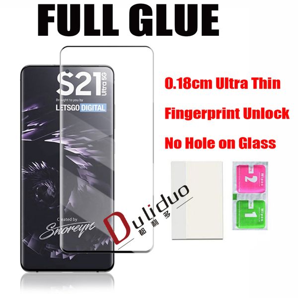 

0.18mm 3d curved full glue tempered glass screen protector for samsung galaxy s21 ultra s20 s10 note20 plus s9 s8 note9 note8 fingerprint un
