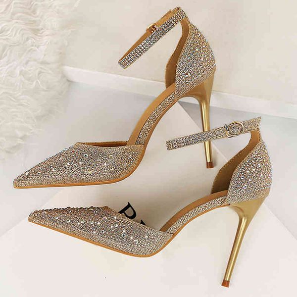

dress shoes women 10cm high heels size 40 sandals wedding bridal scarpins glitter fetish stiletto crystal gold pumps c3o7, Black