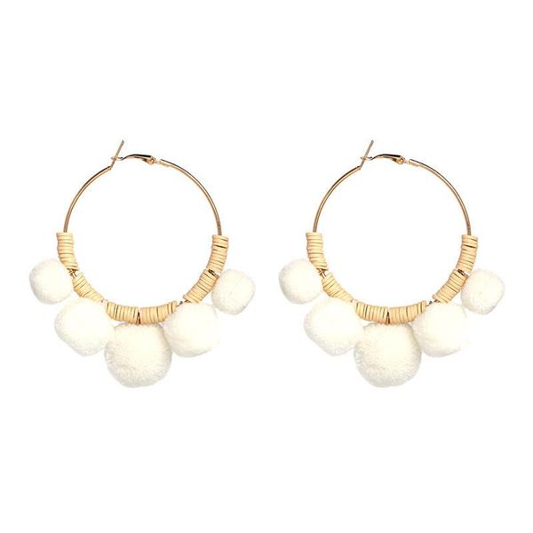 

hoop & huggie 1pair simple style round pompon drop earrings artificail hair ball for women jewelry selling gift, Golden;silver