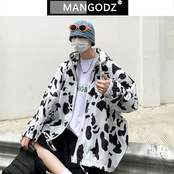 

cows print hooded sun protection jacket couple clothing 2021 summer casual loose chaqueta de los hombres fashion streetwear men's jacke, Black;brown