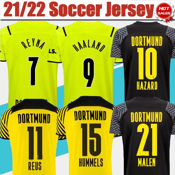 

men kids #9 haaland#10 hazard home soccer jerseys 21/22#11 reus soccer shirts 2021/2022 cup shirt #19 brandt #22 bellingham football uniform, Black;yellow