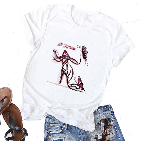 

womens t shirts tshirt fashion high heels printed short sleeve female clothing summer thin section shirt women harajuku white