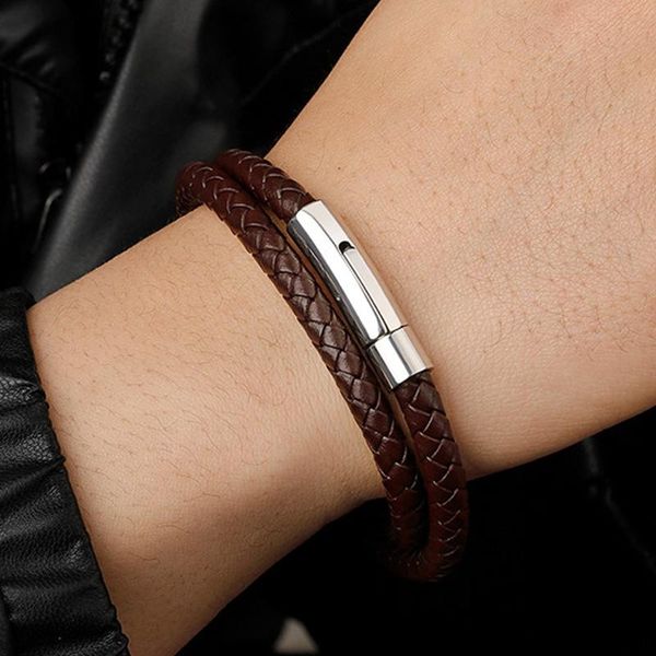 

link, chain original retro hand-woven men's bracelet braided rope live mouth adjustable magnetic buckle european and american transit t, Black