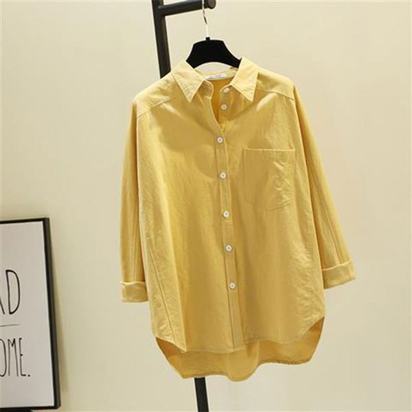 

100% cotton women shirt plus size spring loose casual long sleeve blouse pink,white,blue,yellow ladies blouses d75 210512