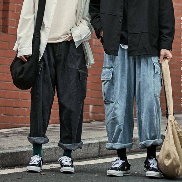 

men's pants baggy men loose streetwear wide leg, Black