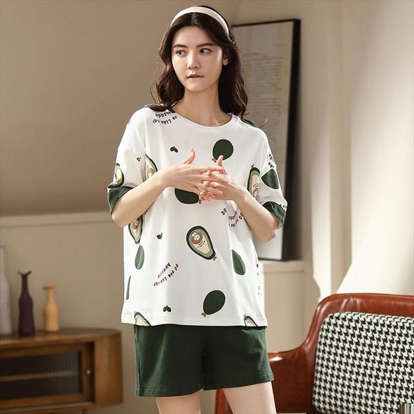 

bzel cute green avocado pajamas womens sleepwears set cotton summer pijamas mujer  3xl pyjamas casual home wear soft, Black;red
