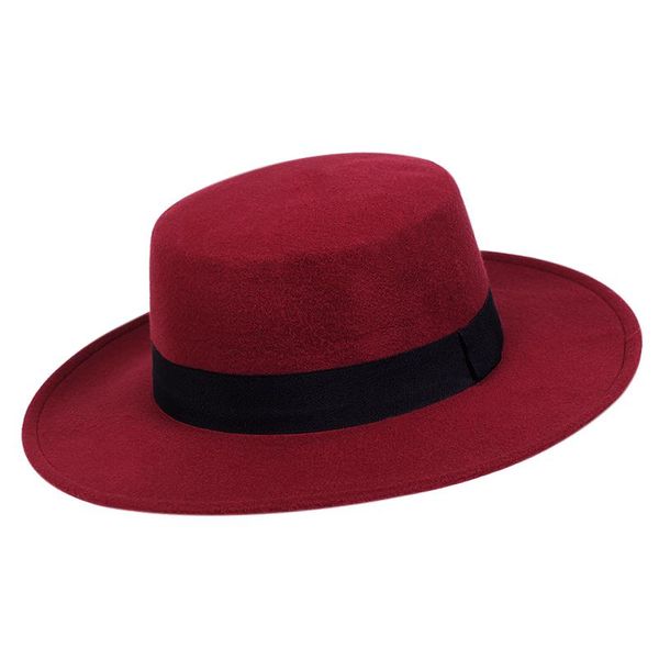 

wide brim hats classic solid color felt fedoras for men women artificial wool blend jazz cap simple flat hat, Blue;gray