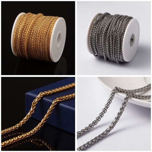 

chains 10m/roll 5mm stainless steel foxtail chain braided wheat link for men boy women punk rock necklace jewelry gift wholesale, Silver