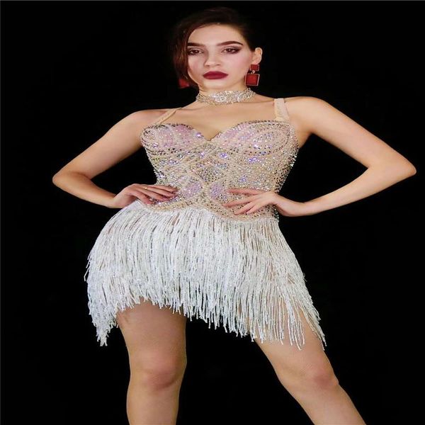 

party decoration v6 women perform pole dance tassels dress latin rhinestones skirt pearl crystal outfit ballroom costume catwalk bar wear