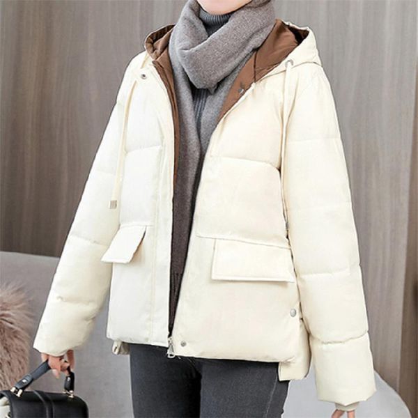 

women's down & parkas winter loose women jacket short hooded cotton padded casual thick warm jackets ladies coats parka outerwear femal, Black