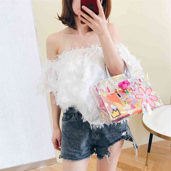 

summer net red transparent laser jelly 2020 fashion cross trend satchel bag women's new style