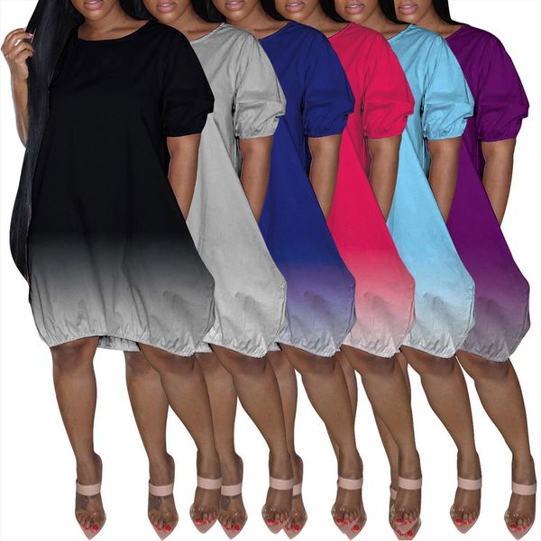

plus size casual short sleeve women dress mid length gradient summer, Black;gray