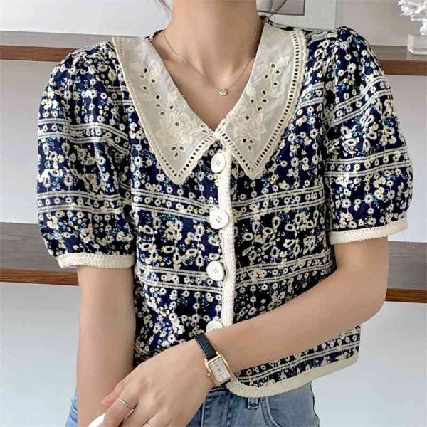 

women's blouses & shirts summer fashion office lady brief high waist retro sweet ol florals hollow out vintage chic femme cyt5, White