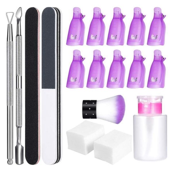 

nail art kits 1set salon set remover clip brush gel polish removal pad cuticle pusher file manicure tool