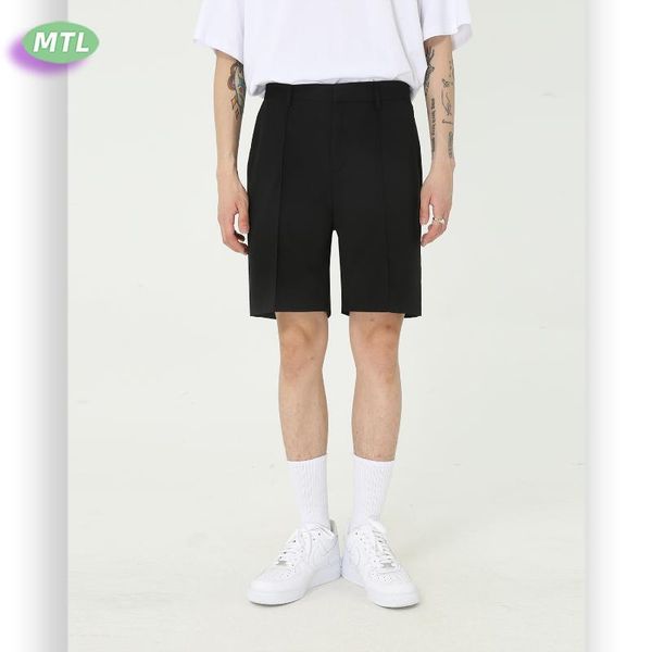 

men's clothing | 2021 summer mid waist straight suit capris pants, Black