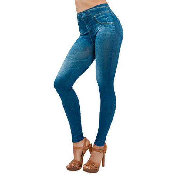 

women's leggings fashion fake pocket imitation denim high waist seamless pants hip-lift elastic fitness sweatpants casual, Black