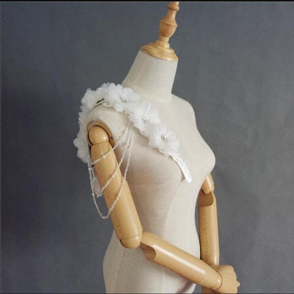 

wraps & jackets removeable wedding dress shoulder belt lovely flower single strap beaded pearl chain prom, White