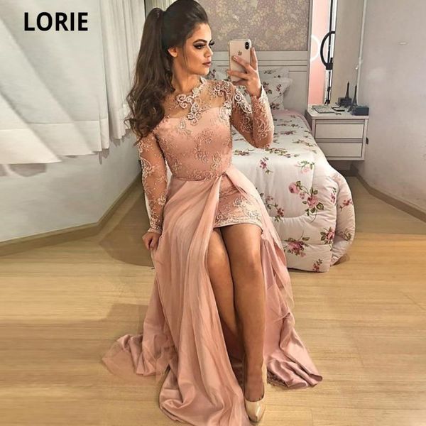 

party dresses lorie dusty rose beading evening for women satin prom gowns mermaid o-neck long sleeve remove skirt custom made, White;black